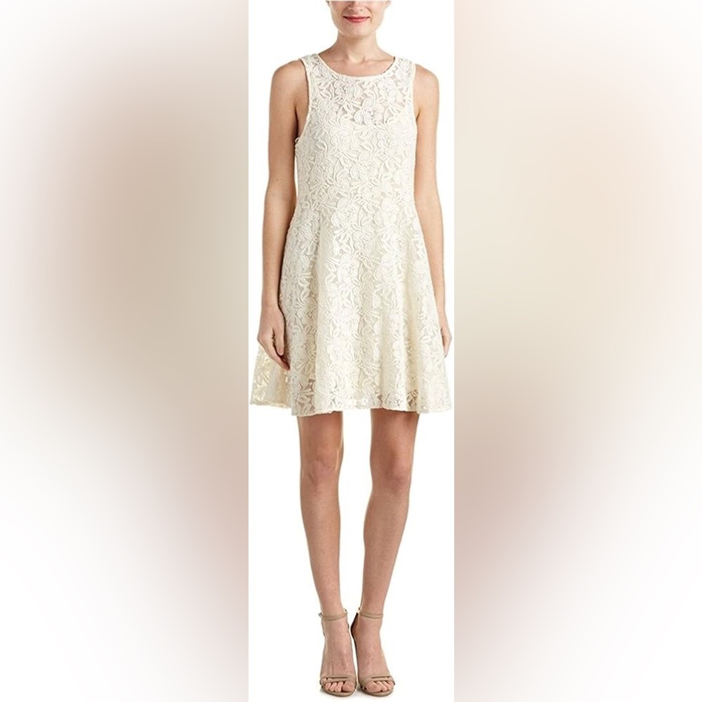 Free People S “Miles Of Lace” Cream Ivory Lace A-Line Mini Dress and Slip